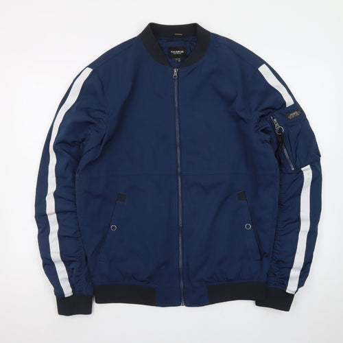 Pull & Bear Men's Blue Bomber Jacket L 40 Lightweight Zip Casual