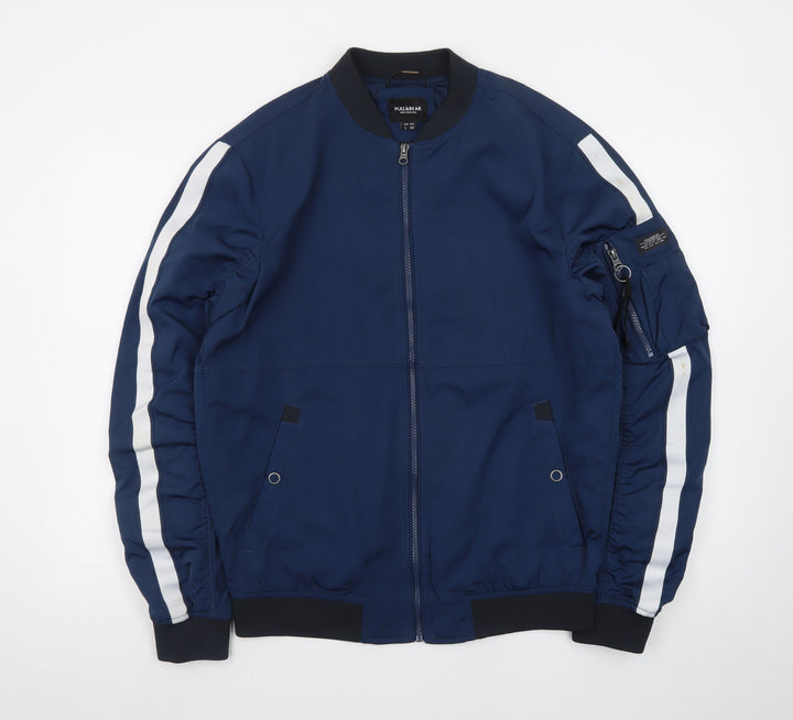 Pull & Bear Men's Blue Bomber Jacket L 40 Lightweight Zip Casual