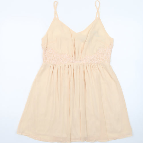 Missguided Women Beige Lace Slip Dress Size 8 Short V-Neck Chiffon