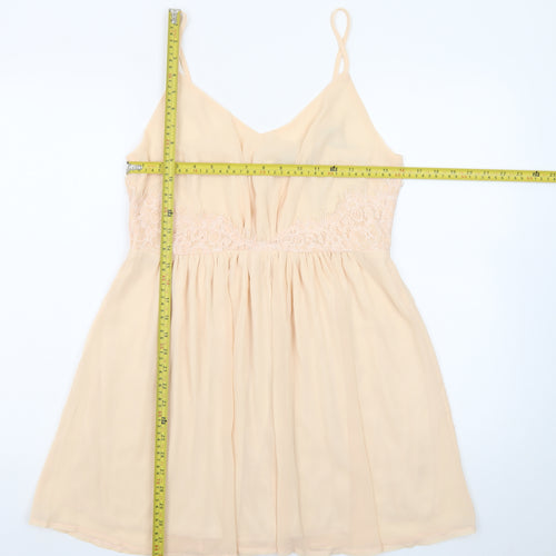 Missguided Women Beige Lace Slip Dress Size 8 Short V-Neck Chiffon