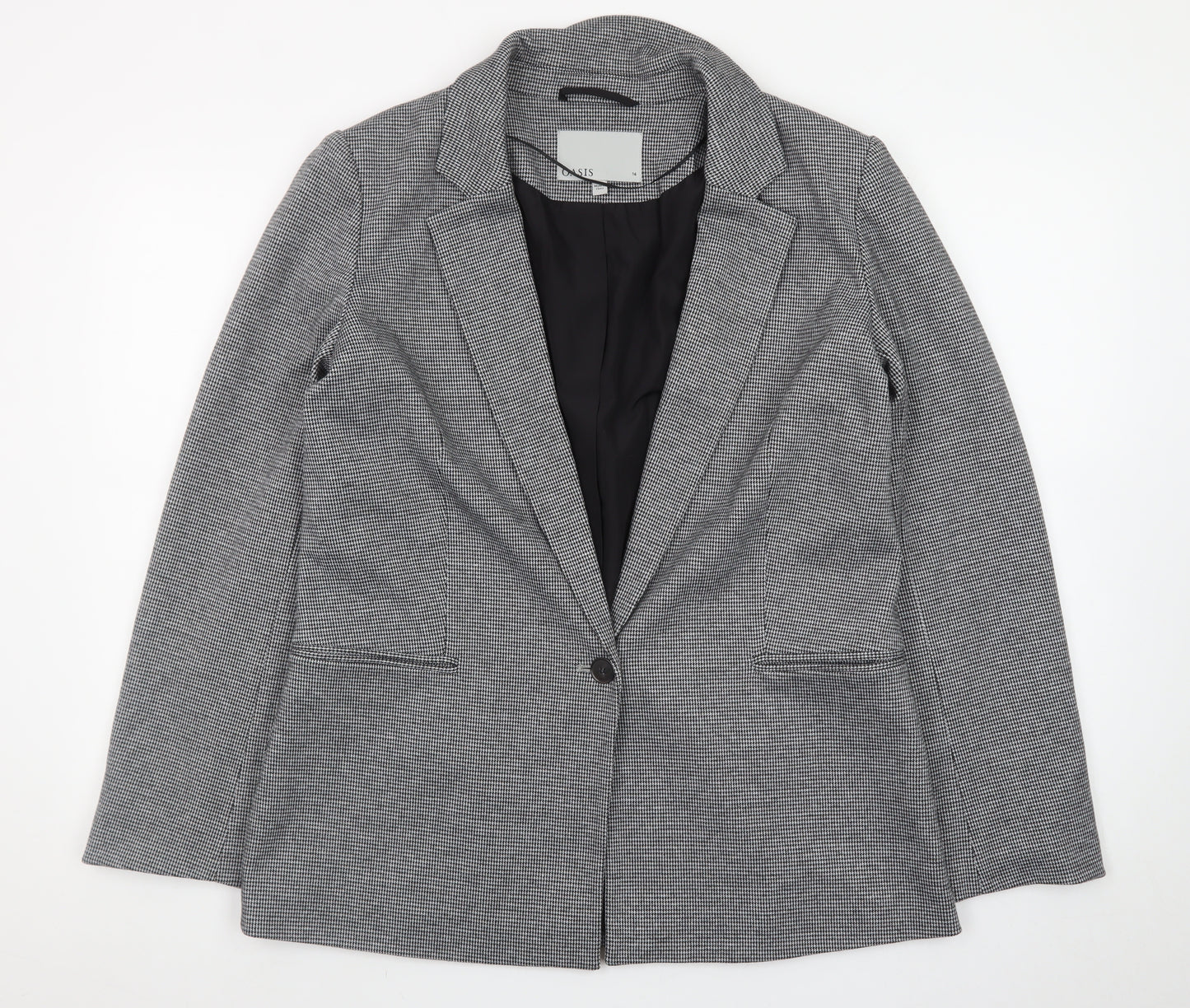 Oasis Women Grey Houndstooth Blazer Size 14 Classic Work Jacket