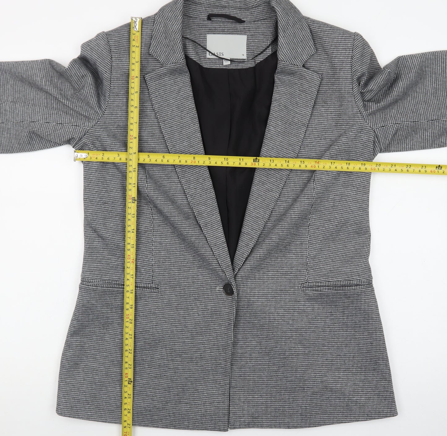 Oasis Women Grey Houndstooth Blazer Size 14 Classic Work Jacket