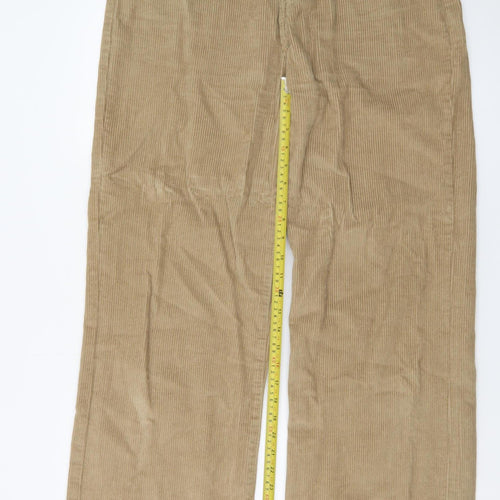 PrettyLittleThing Women Beige Corduroy Wide-Leg Trousers UK 12