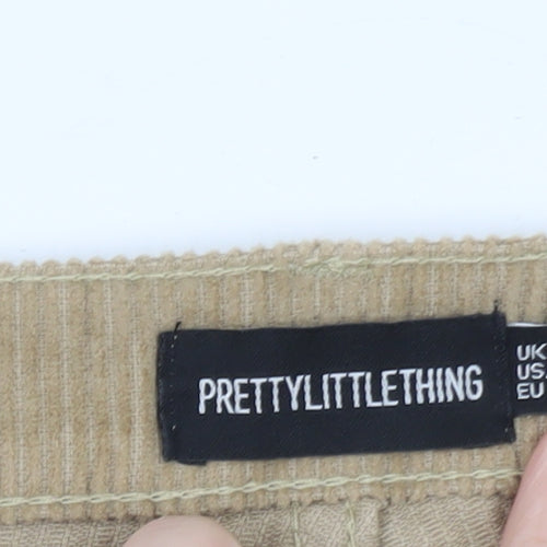 PrettyLittleThing Women Beige Corduroy Wide-Leg Trousers UK 12