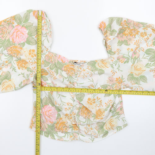 Monki Women’s Multicoloured Floral Cropped Blouse Size 16 Puff Sleeve