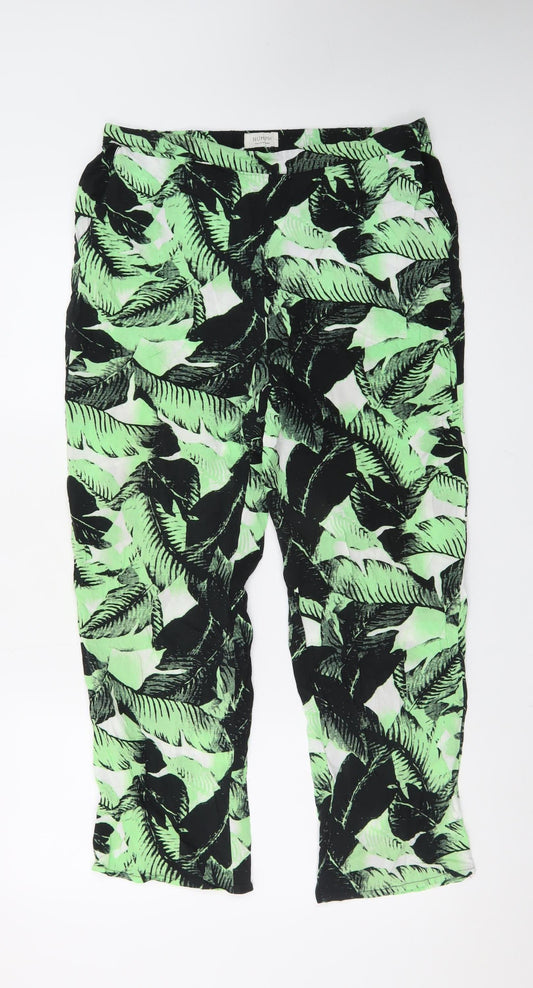 Nümph Women's Green Tropical Cropped Viscose Trousers Size 14