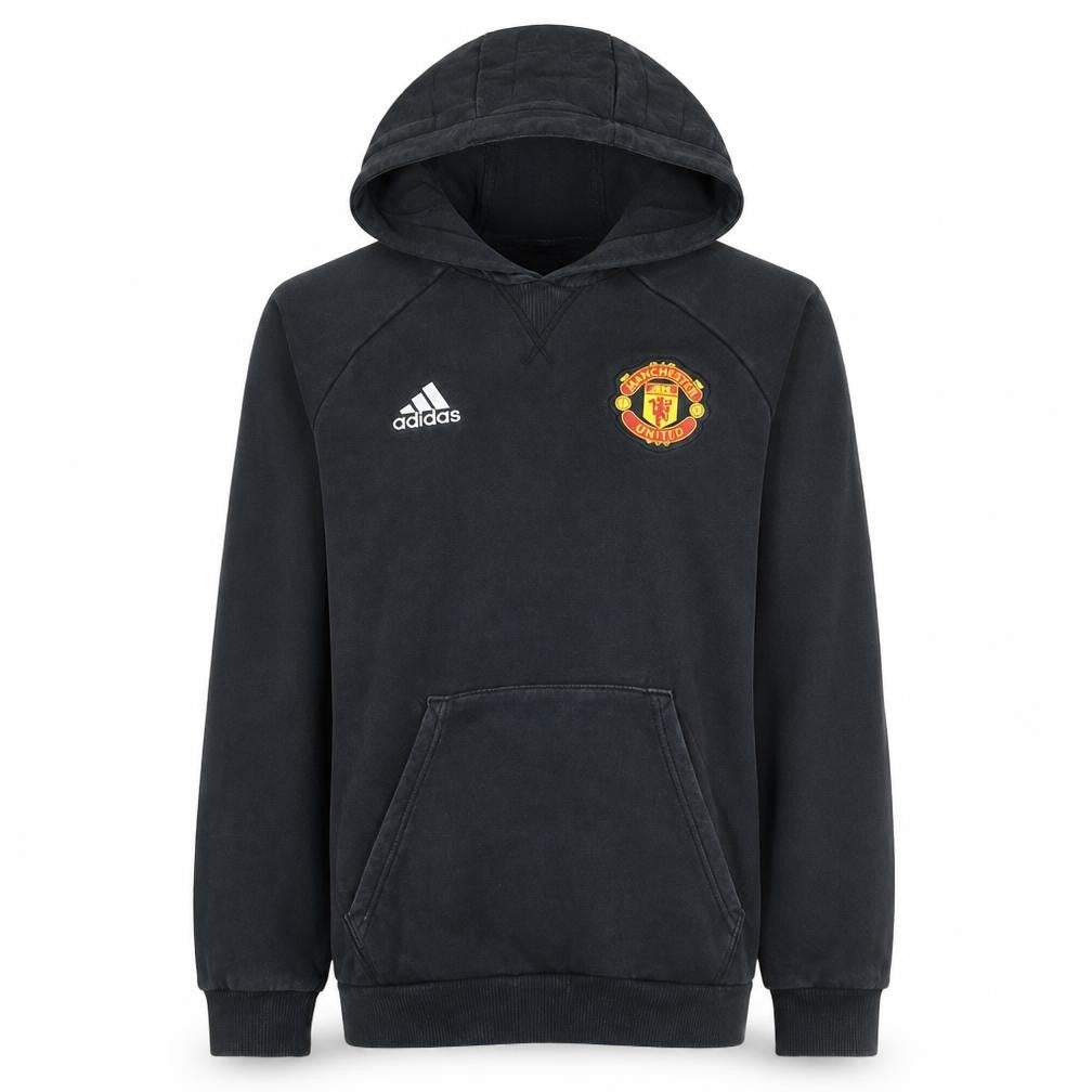 Front view of Adidas Men’s Black Manchester United Pullover Hoodie Small