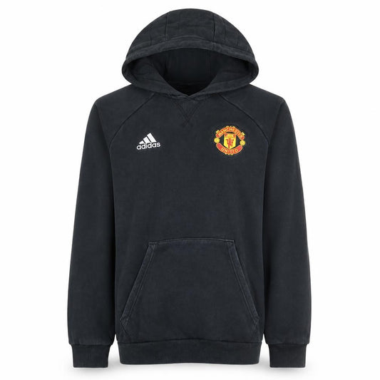 Front view of Adidas Men’s Black Manchester United Pullover Hoodie Small