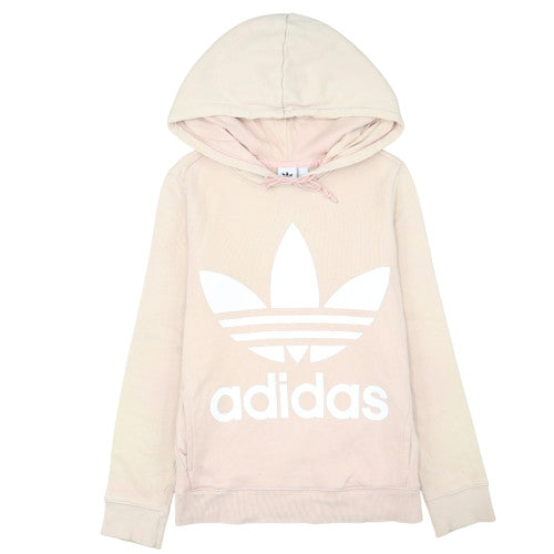 Adidas Women Beige Trefoil Hoodie Size 6 Cotton Pullover Sweatshirt