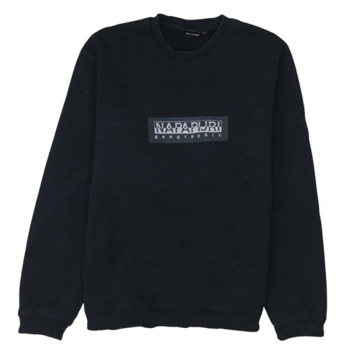 Napapijri Men's Black Logo Crew Neck Pullover Sweatshirt L