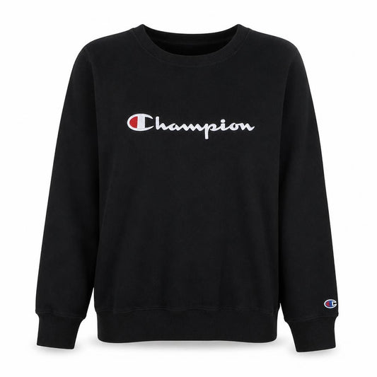 Front view of Champion Women's Black Medium Pullover Sweatshirt Logo Crew Neck