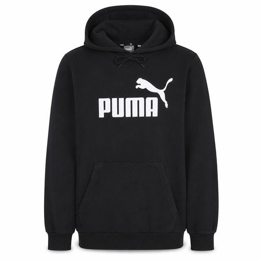 Front view of Puma Men's Black Small Pullover Hoodie with Logo Print