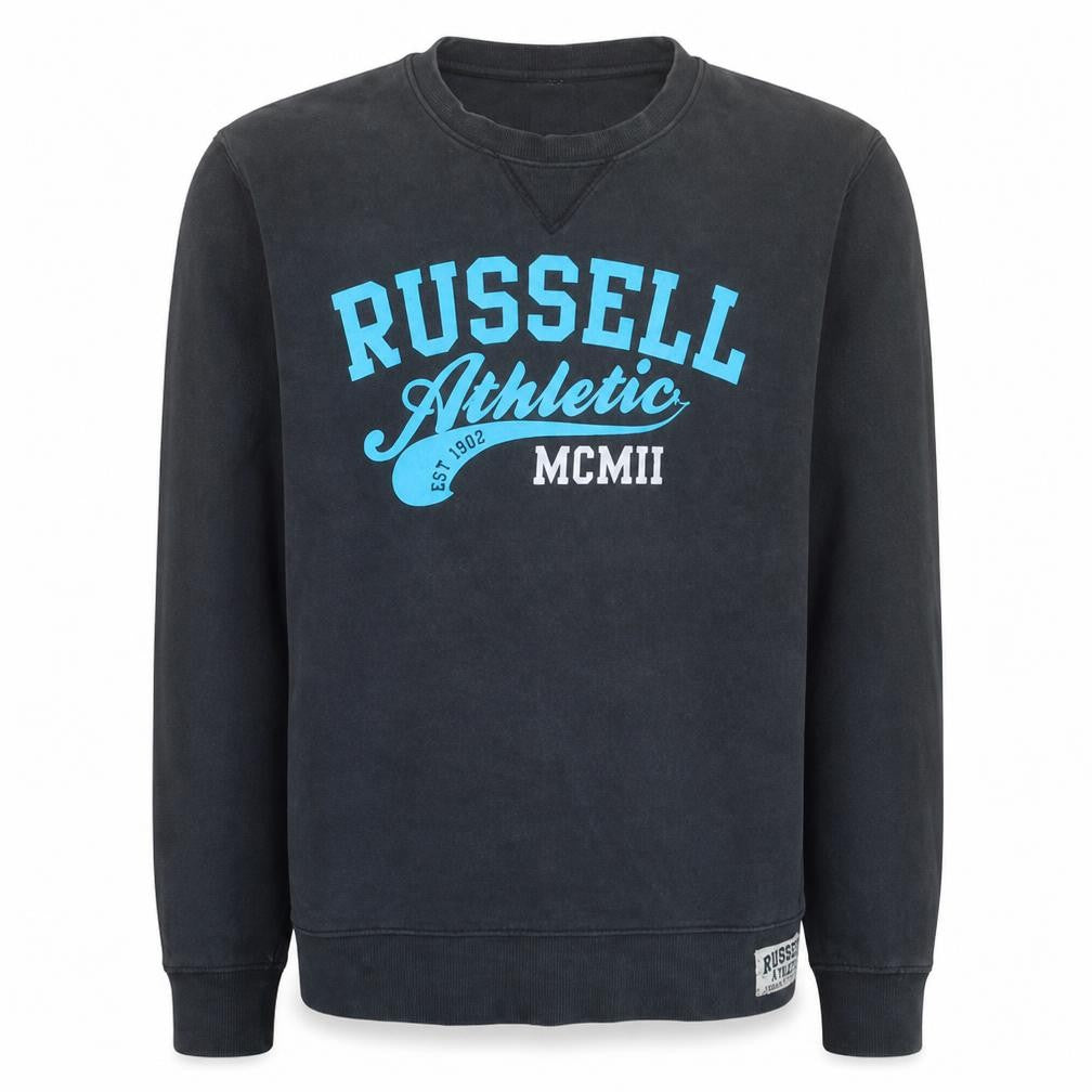 Front view of Russell Athletic Men's Black Small Crew Neck Pullover Sweatshirt