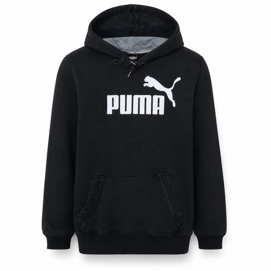 Front view of Puma men’s black pullover hoodie l fleece sports sweatshirt