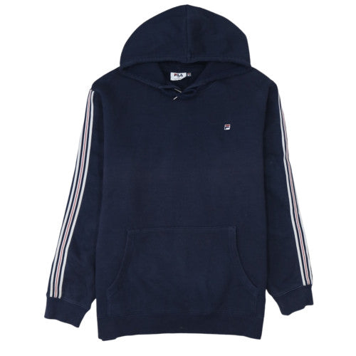 FILA Men’s Blue XL Pullover Hoodie with Logo and Striped Sleeves