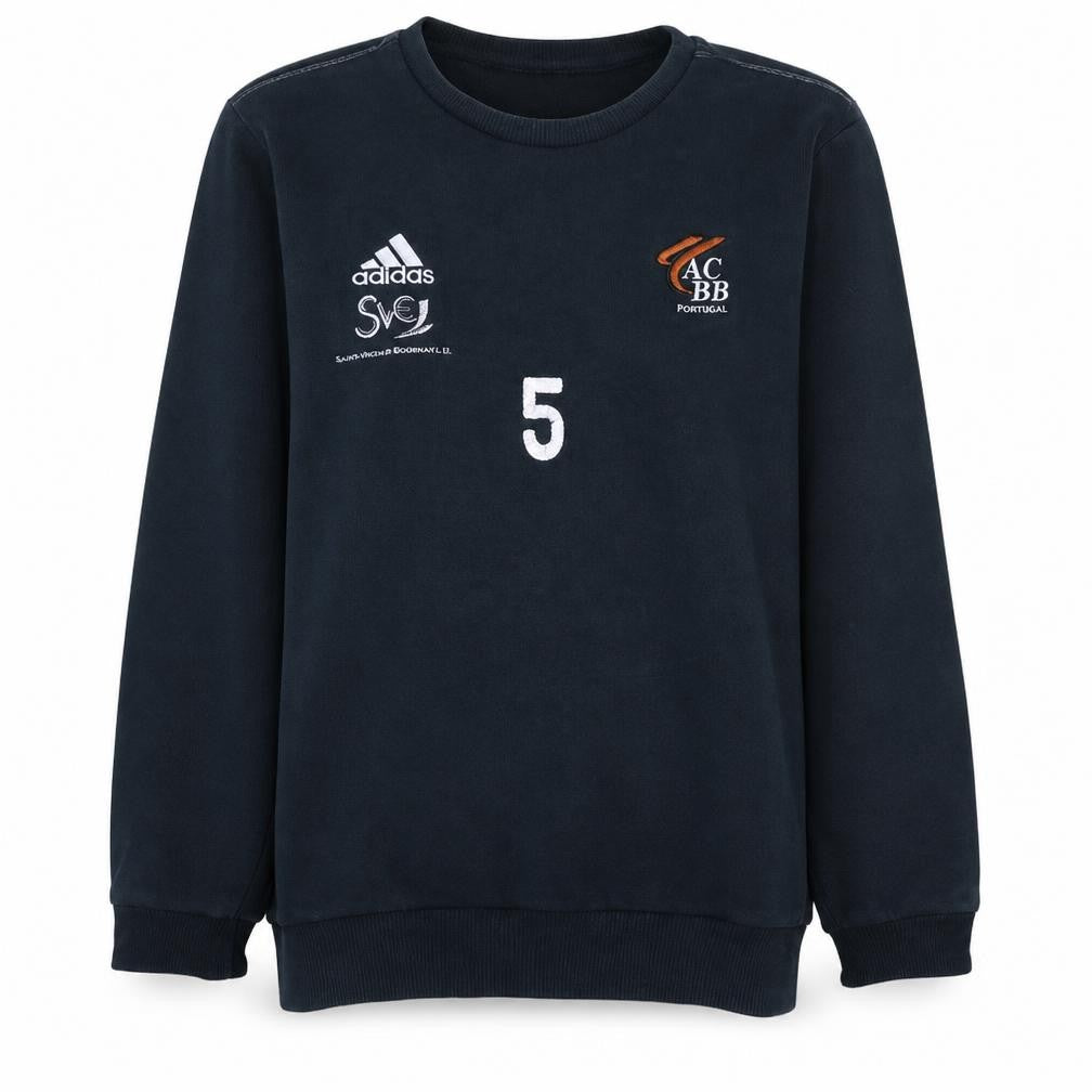 Front view of Adidas women’s black, size M, pullover sweatshirt football logo crew neck