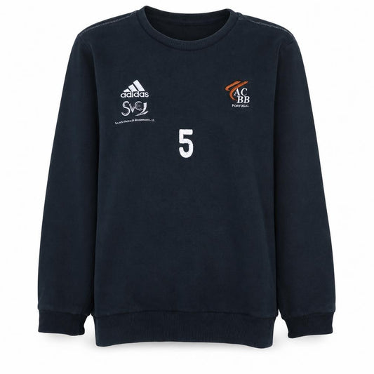 Front view of Adidas women’s black, size M, pullover sweatshirt football logo crew neck