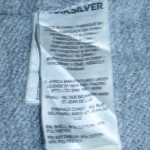 Quiksilver Men's Grey Full Zip Sweatshirt L Collared Regular Fit