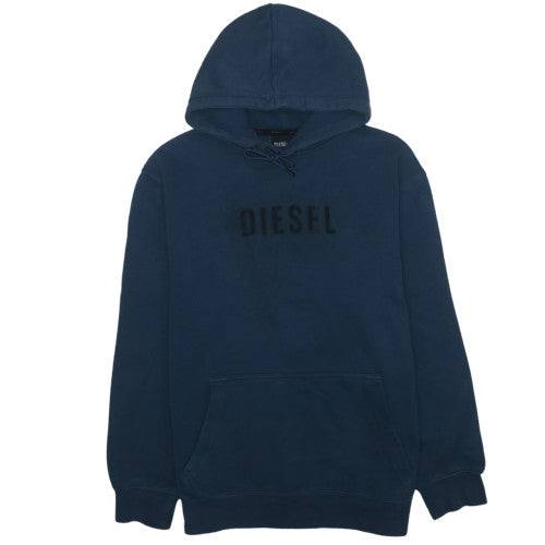 Diesel Men's Blue Pullover Hoodie L Regular Fleece Logo Sweatshirt