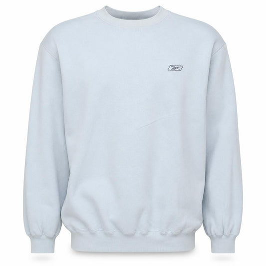 Front view of Reebok Men Blue L Pullover Sweatshirt Crew Neck Logo Fleece