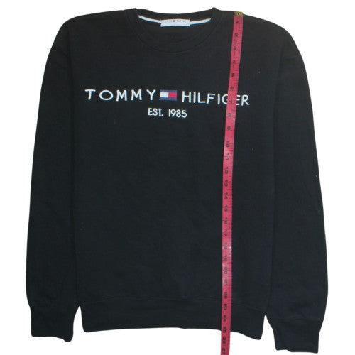 Tommy Hilfiger Men's Black Crew Neck Sweatshirt M Embroidered Logo