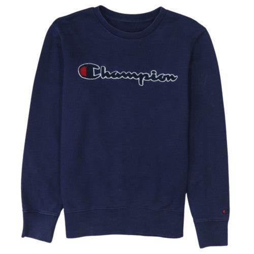Champion Men Blue Logo Crew Neck Pullover Sweatshirt Size S