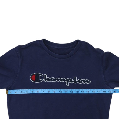 Champion Men Blue Logo Crew Neck Pullover Sweatshirt Size S