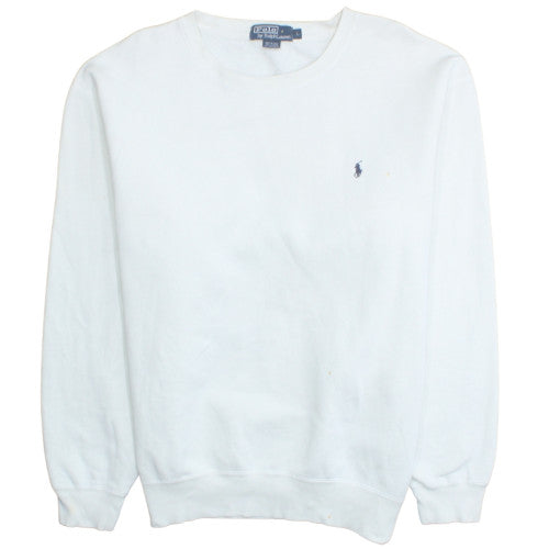 Polo Ralph Lauren Women White Cotton Blend Crew Neck Sweatshirt L