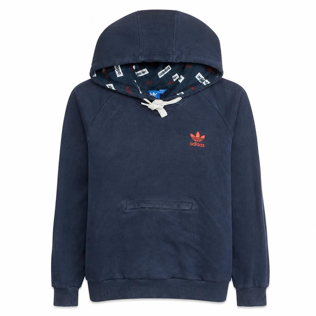 Front view of Adidas women’s navy hoodie medium hooded pullover sweatshirt