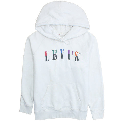 Levi's Women White Hoodie M Pullover Cotton Logo Graphic