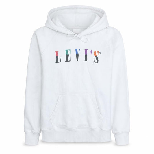 Front view of Levi's Women White Hoodie M Pullover Cotton Logo Graphic