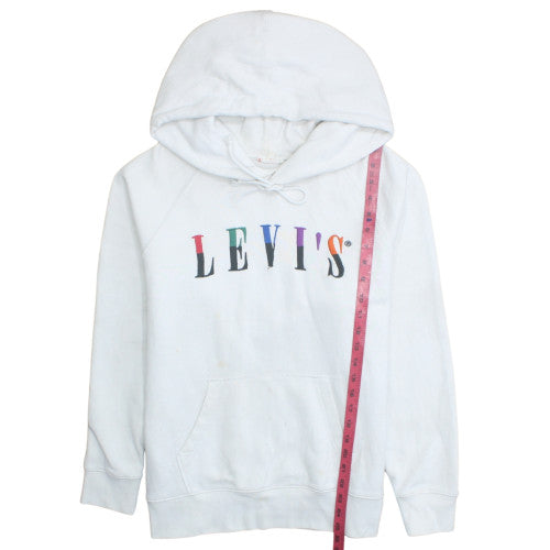 Levi's Women White Hoodie M Pullover Cotton Logo Graphic