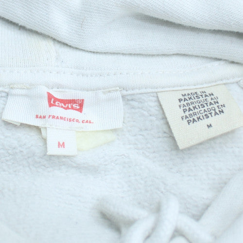 Levi's Women White Hoodie M Pullover Cotton Logo Graphic