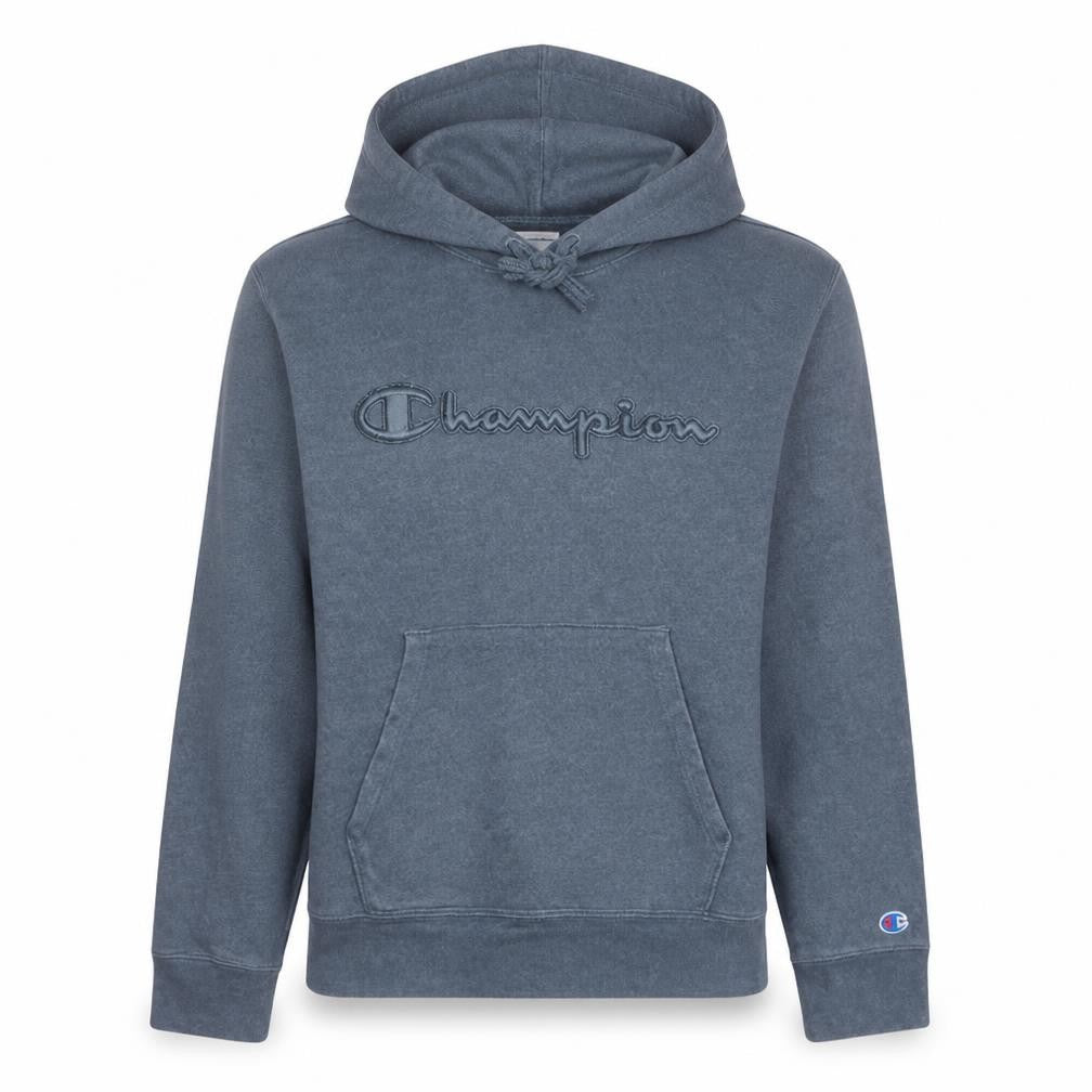 Front view of Champion Men's Grey Pullover Hoodie M Embroidered Logo Fleece