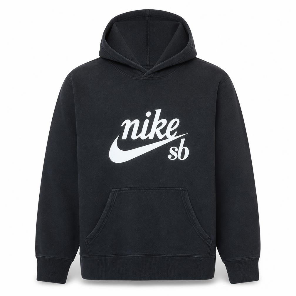 Front view of Nike SB Men's Black Pullover Hoodie, size S, Graphic Logo Fleece