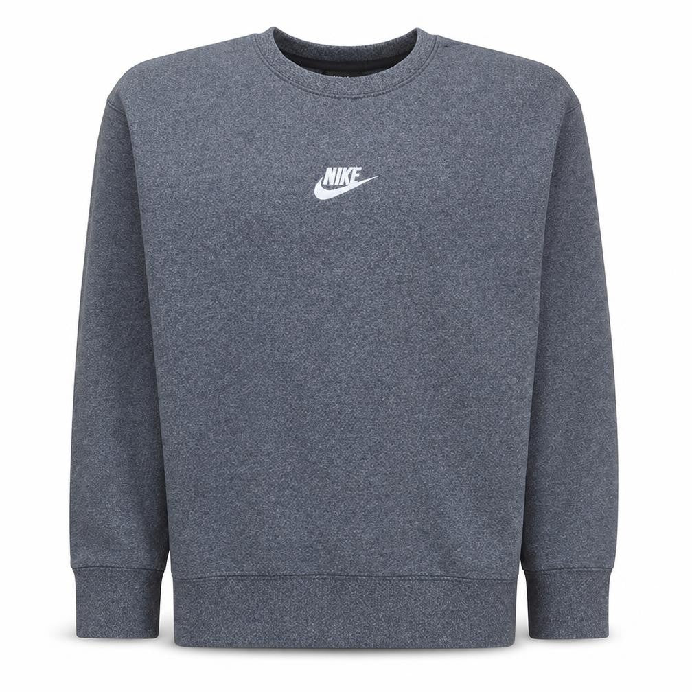Front view of Nike Men's Grey Crew Neck Logo Sweatshirt, size M, Regular Fit