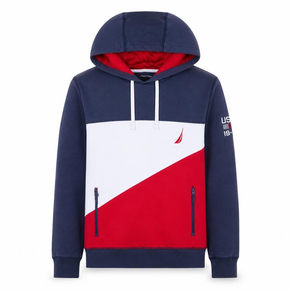 Front view of Nautica Men's Multicoloured Pullover Hoodie XS Cotton Logo Zip