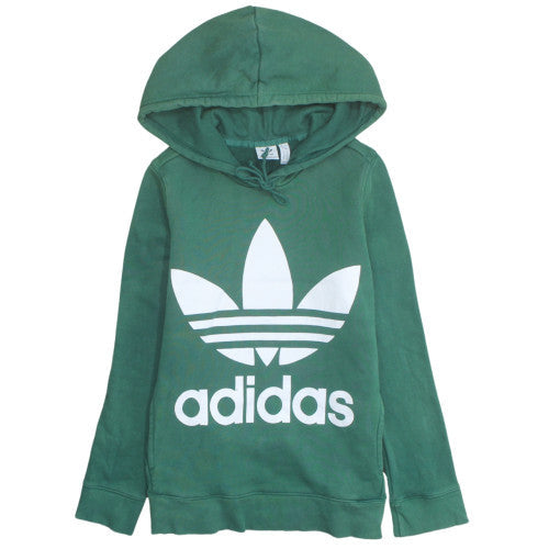 Adidas Womens Green Pullover Hoodie UK 8 Cotton Hooded Sweatshirt
