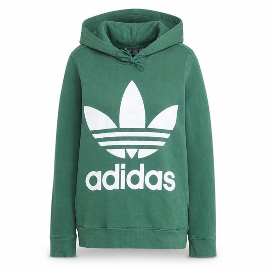 Front view of Adidas women’s green pullover hoodie uk 8 cotton hooded sweatshirt