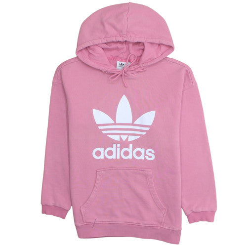 Adidas Women Pink Pullover Hoodie Size 10 Logo Print Cotton Blend