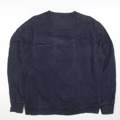 C.P. Company Men's Blue Cotton Crew Neck Logo Sweatshirt M
