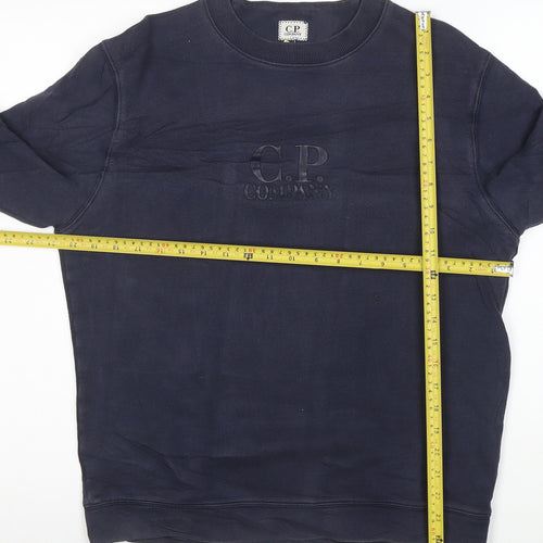 C.P. Company Men's Blue Cotton Crew Neck Logo Sweatshirt M
