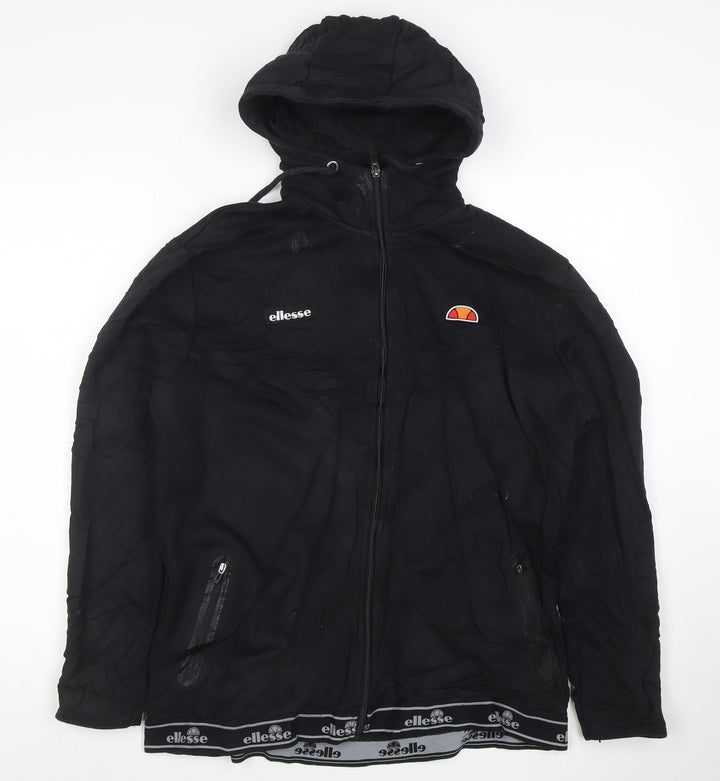 Ellesse Womens Black Full Zip Hoodie Jacket Size L Polyester Cotton