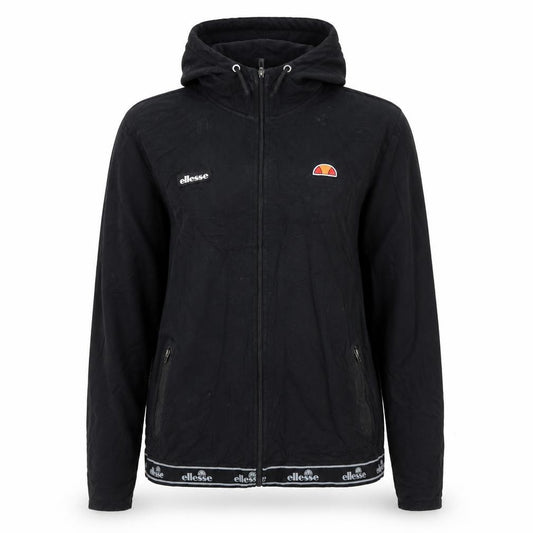 Front view of Ellesse women’s black full zip hoodie jacket, size L, polyester cotton