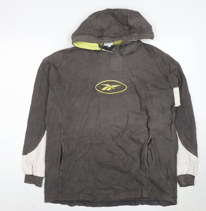 Reebok Men’s Grey Pullover Hoodie L Logo Graphic Sportswear