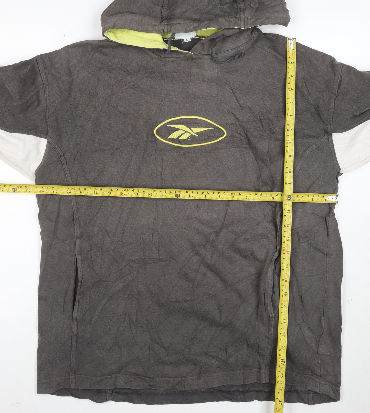 Reebok Men’s Grey Pullover Hoodie L Logo Graphic Sportswear