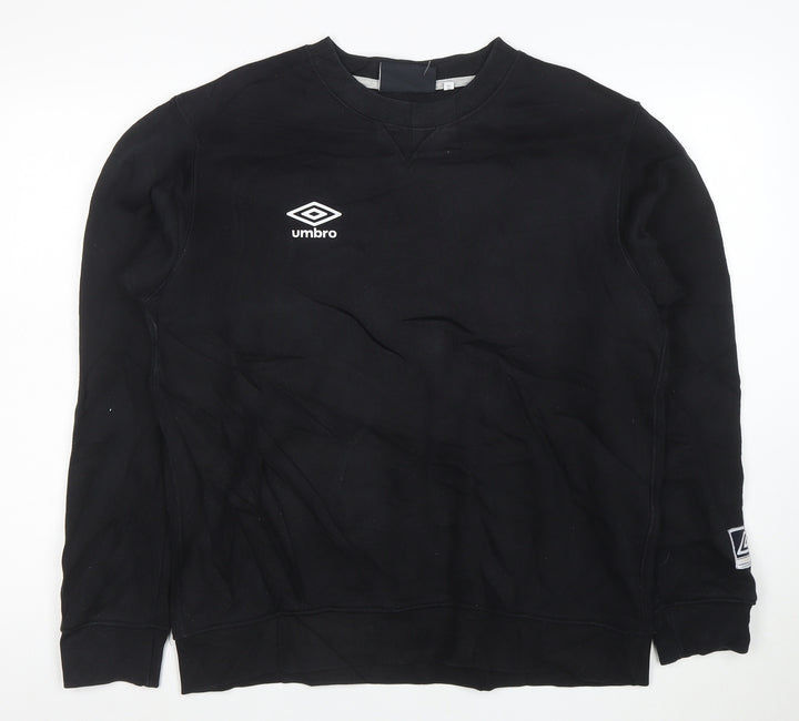Umbro Mens Black L Crew Neck Pullover Sweatshirt Fleece