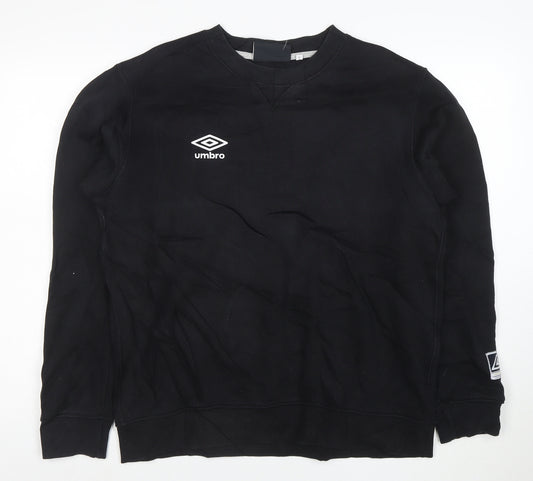 Umbro Mens Black L Crew Neck Pullover Sweatshirt Fleece