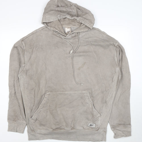 Reebok Men’s Beige 2XL Pullover Hoodie with Logo Pocket