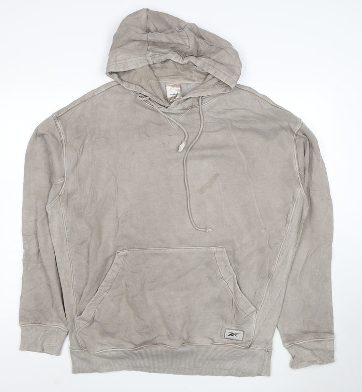 Reebok Men’s Beige 2XL Pullover Hoodie with Logo Pocket
